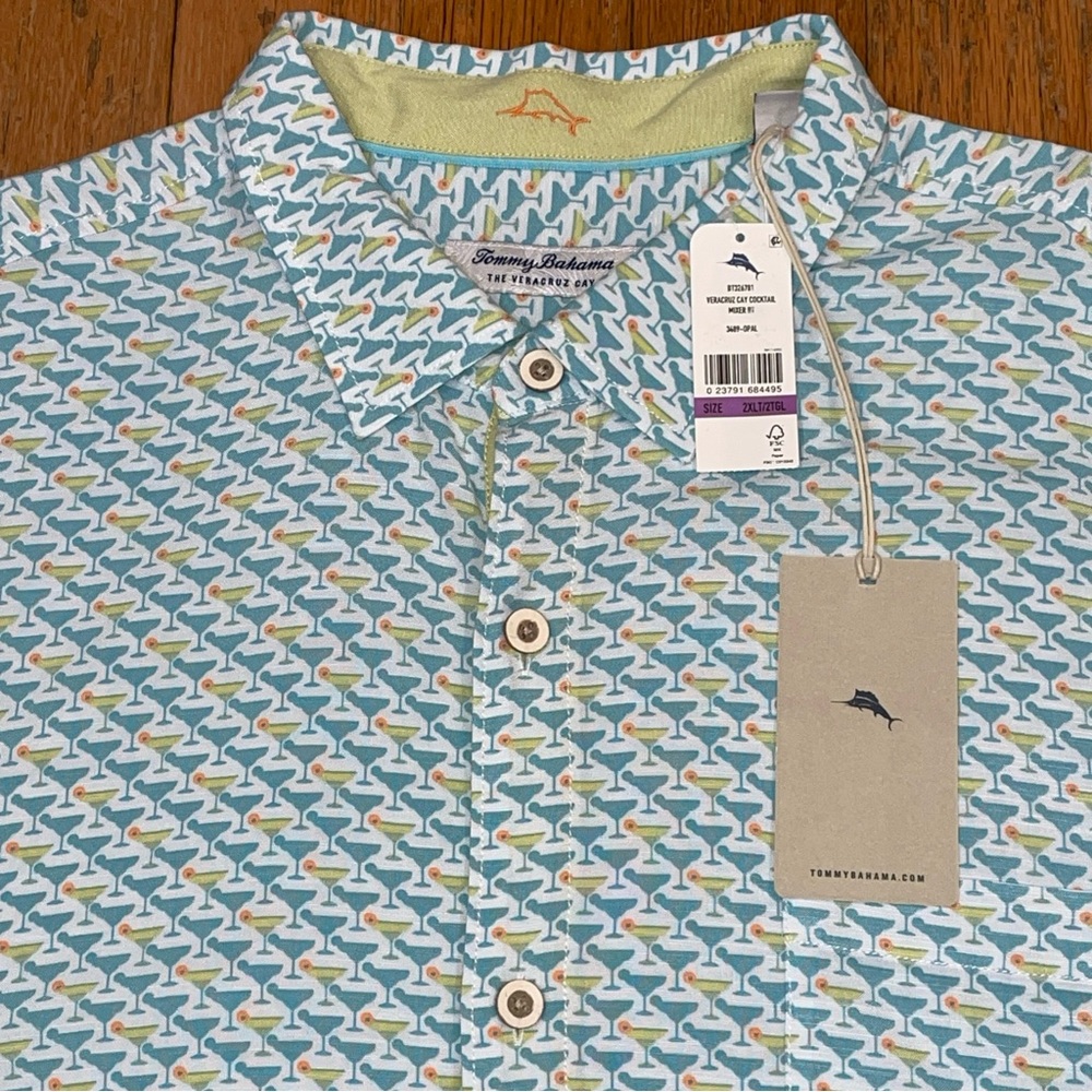 Tommy Bahama Short Sleeve Shirt Mens 2XLB Blue Veracruz Cay Cocktail Mixer